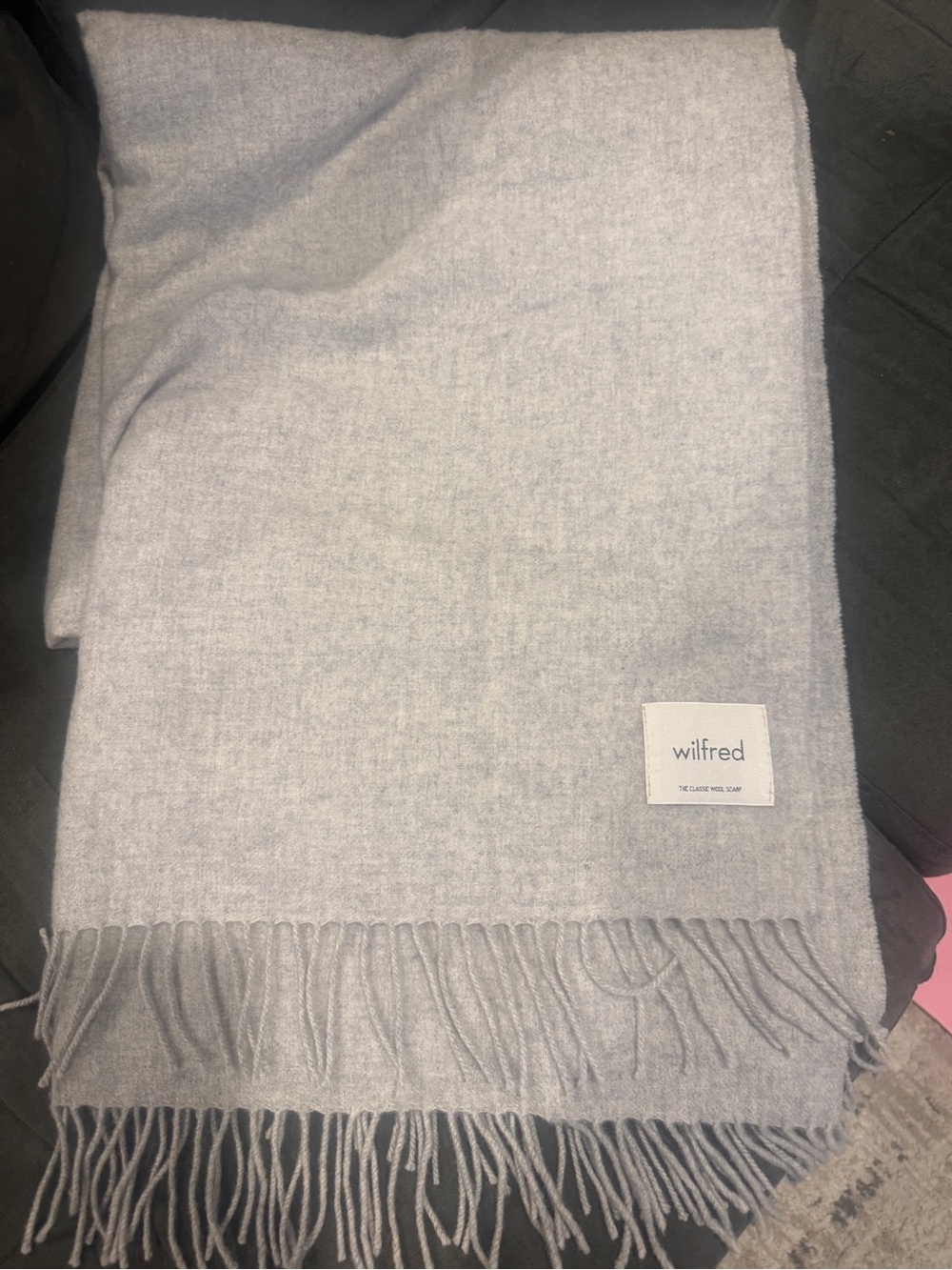Wilfred Light Gray Fringe Wrap Scarf